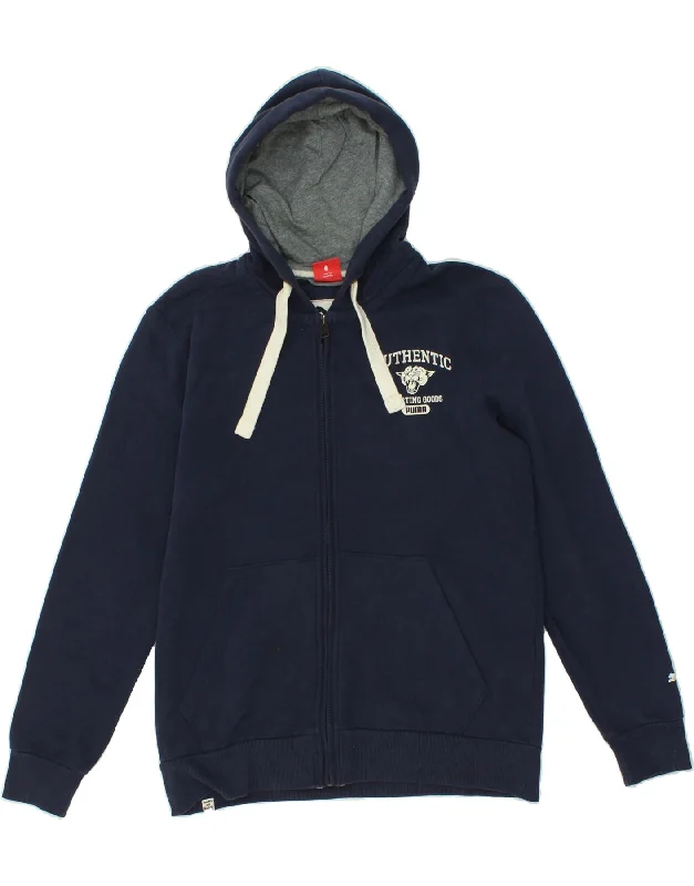 PUMA Mens Graphic Zip Hoodie Sweater Medium Navy Blue Cotton Faux Fur Fabric Real Fur Fabric Shearling Fabric