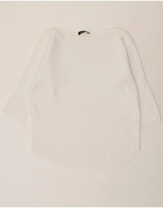 RALPH LAUREN Womens 3/4 Sleeve Boat Neck Jumper Sweater UK 16 Large White Transparent Opaque Sheer RALPH LAUREN Womens 3/4 Sleeve Boat Neck Jumper Sweater UK 16 Large White Transparent Opaque Sheer