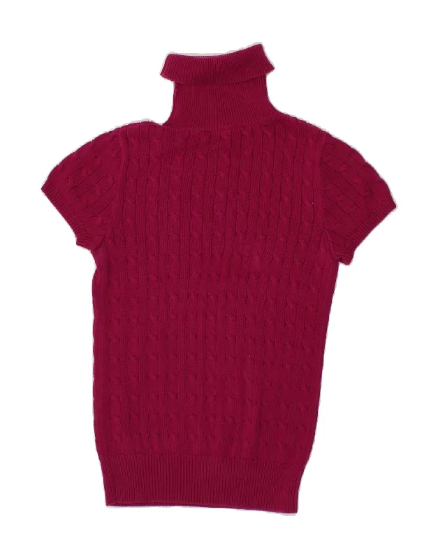 RALPH LAUREN Womens Roll Neck Jumper Sweater UK 12  Medium Pink Cotton Chenille Blend Fleece Blend Nylon Blend