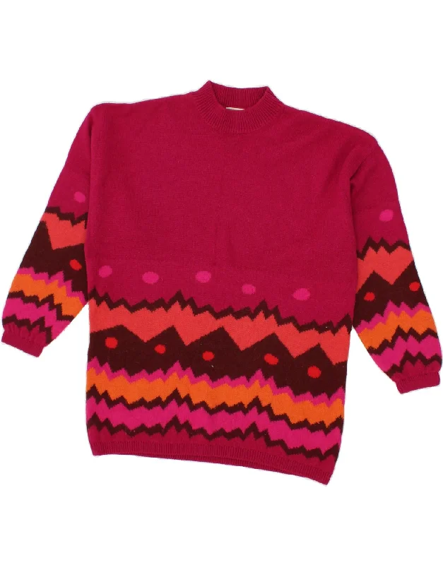 STEFANEL Womens Turtle Neck Jumper Sweater UK 18 XL Pink Fair Isle Wool Open Front Closed Front Wrap Front STEFANEL Womens Turtle Neck Jumper Sweater UK 18 XL Pink Fair Isle Wool Open Front Closed Front Wrap Front