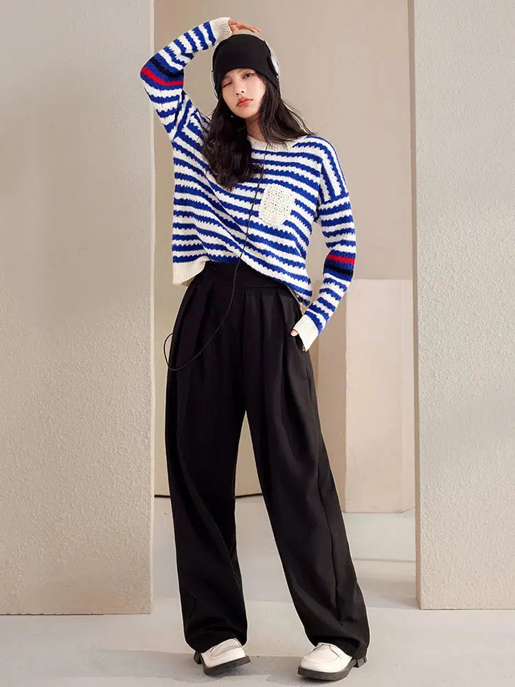 Striped Knitted Sweater Polka Dot Checkered Tartan