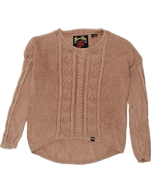 SUPERDRY Womens Boat Neck Jumper Sweater UK 12 Medium  Pink Cotton Thin Thick Dense