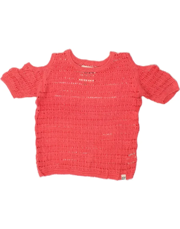 SUPERDRY Womens Off Shoulder Crew Neck Jumper Sweater UK 12 Medium Pink Thin Thick Dense