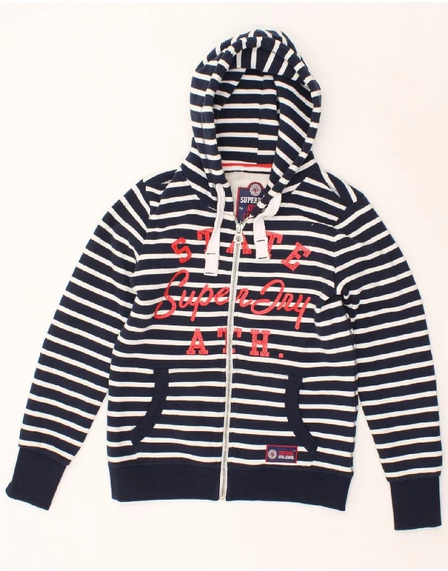 SUPERDRY Womens Varsity Graphic Zip Hoodie Sweater UK 14 Medium Navy Blue Boxy Sweater Fitted Sweater A-Line SUPERDRY Womens Varsity Graphic Zip Hoodie Sweater UK 14 Medium Navy Blue Boxy Sweater Fitted Sweater A-Line