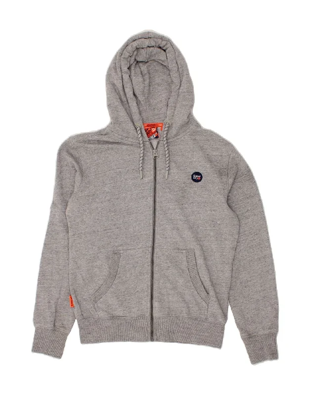 SUPERDRY Womens Zip Hoodie Sweater UK 14 Medium Grey Cotton Cable Knit Ribbed Knit Lace Knit SUPERDRY Womens Zip Hoodie Sweater UK 14 Medium Grey Cotton Cable Knit Ribbed Knit Lace Knit