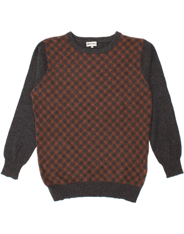 SUPERGA Womens Boat Neck Jumper Sweater UK 20 2XL Grey Argyle/Diamond Wool Hooded Sweater Collared Sweater Shawl Collar SUPERGA Womens Boat Neck Jumper Sweater UK 20 2XL Grey Argyle/Diamond Wool Hooded Sweater Collared Sweater Shawl Collar