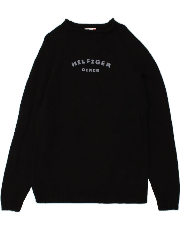 TOMMY HILFIGER Womens Graphic Boat Neck Jumper Sweater UK 18 XL Black Denim Fabric Leather Fabric Suede Fabric TOMMY HILFIGER Womens Graphic Boat Neck Jumper Sweater UK 18 XL Black Denim Fabric Leather Fabric Suede Fabric