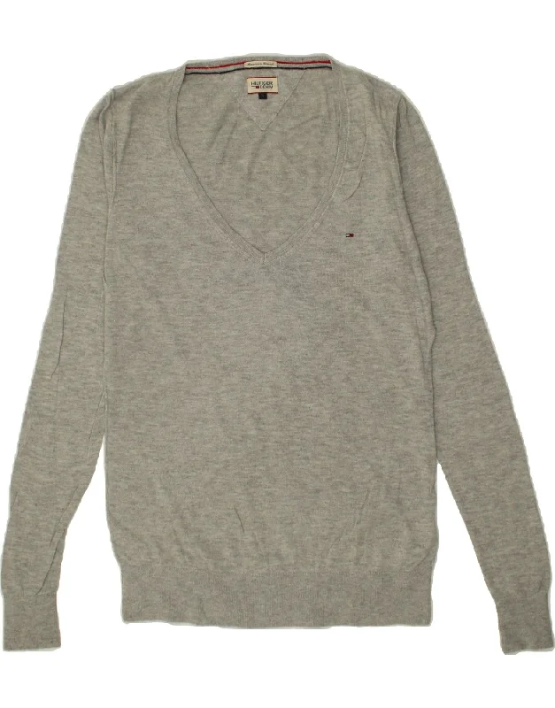 TOMMY HILFIGER Womens V-Neck Jumper Sweater UK 16 Large Grey Cotton Iron Safe Non-Iron Wrinkle Free TOMMY HILFIGER Womens V-Neck Jumper Sweater UK 16 Large Grey Cotton Iron Safe Non-Iron Wrinkle Free