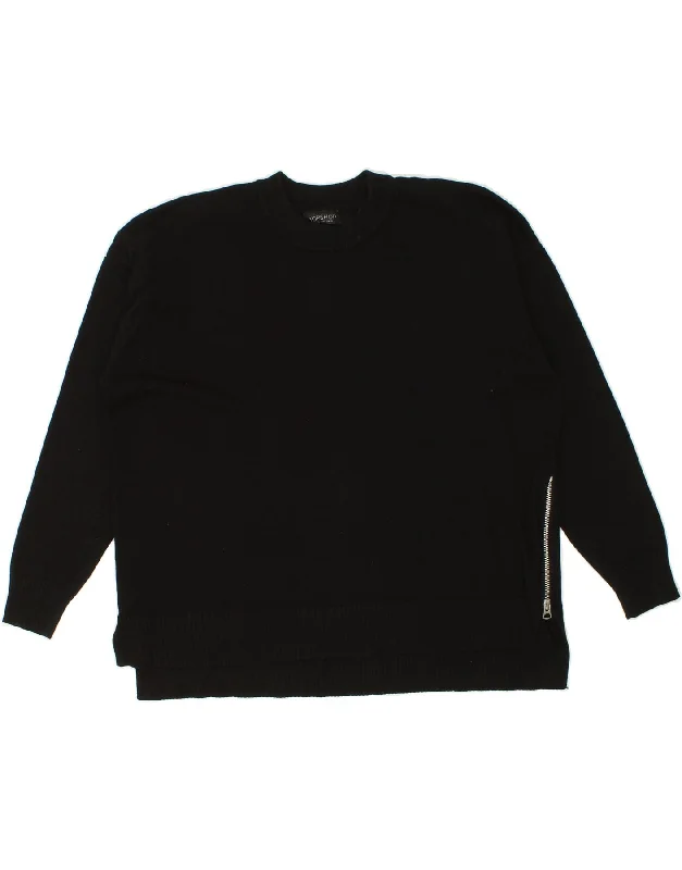 TOPSHOP Womens Oversized Crew Neck Jumper Sweater UK 10 Small Black Mesh Sweater Canvas Denim