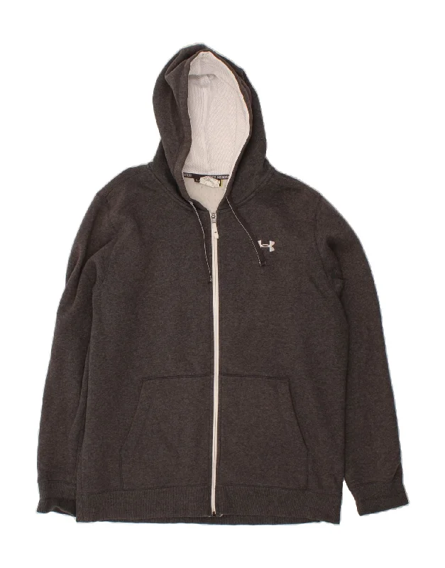 UNDER ARMOUR Mens Zip Hoodie Sweater XL Grey Cotton Transparent Opaque Sheer