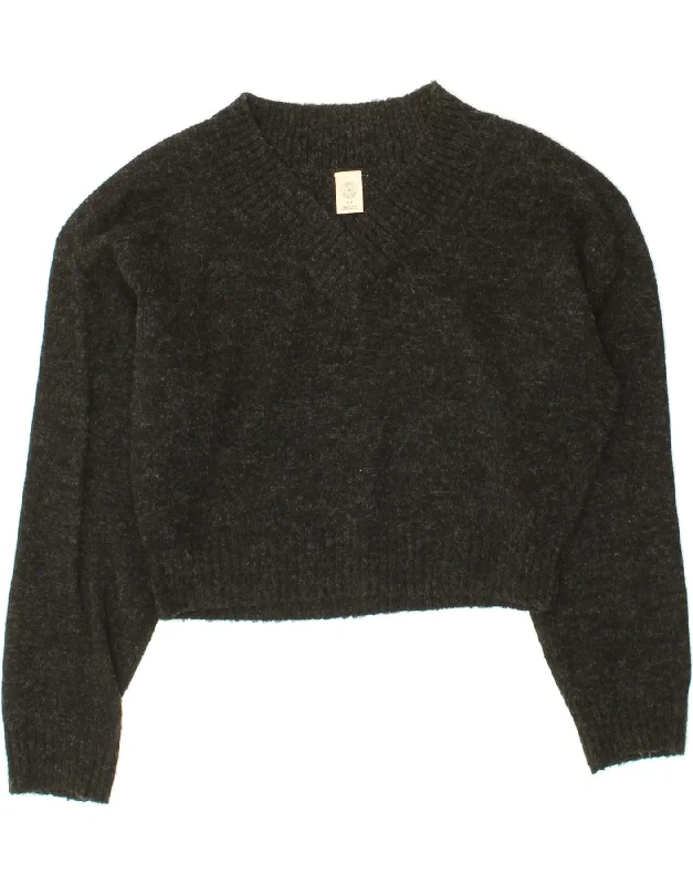 URBAN OUTFITTERS Womens Crop V-Neck Jumper Sweater UK 10 Small Black Casual Formal Business