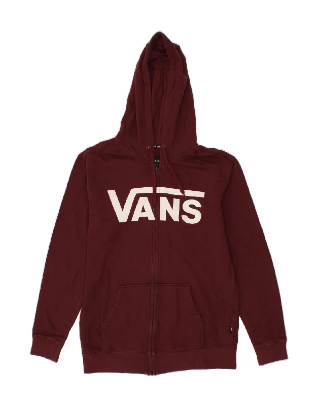 VANS Mens Graphic Zip Hoodie Sweater Medium Maroon Cotton Ribbed Striped Patterned