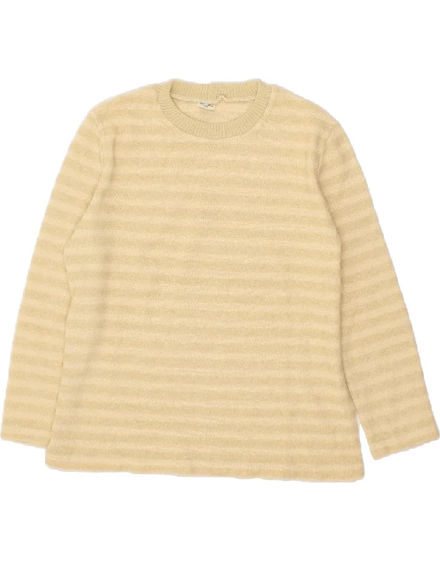 VINTAGE Womens 3/4 Sleeve Crew Neck Jumper Sweater IT 48 XL Beige Striped Boat Neck Shawl Collar Notched Collar VINTAGE Womens 3/4 Sleeve Crew Neck Jumper Sweater IT 48 XL Beige Striped Boat Neck Shawl Collar Notched Collar