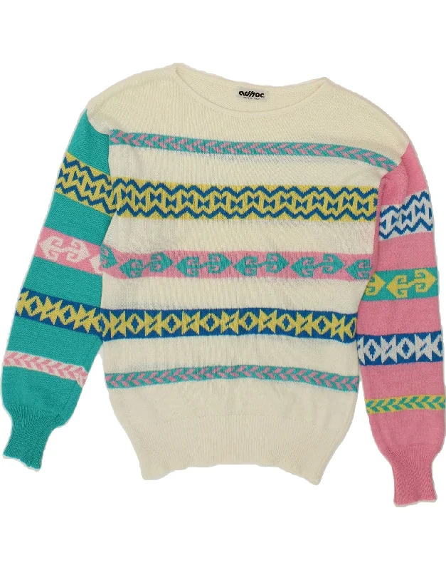 VINTAGE Womens Boat Neck Jumper Sweater UK 12 Medium Multicoloured Oversized Loose Flowy