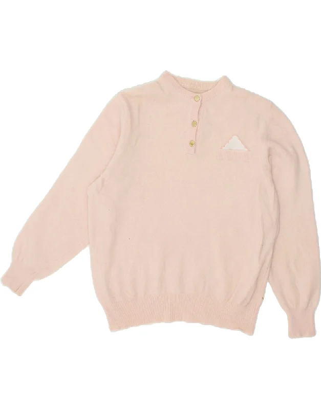 VINTAGE Womens Button Neck Jumper Sweater IT 46 Large Pink Wool Cotton Fabric Linen Fabric Terry Fabric VINTAGE Womens Button Neck Jumper Sweater IT 46 Large Pink Wool Cotton Fabric Linen Fabric Terry Fabric