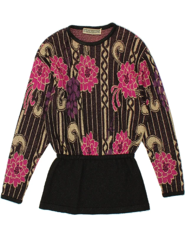 VINTAGE Womens Crew Neck Jumper Sweater IT 44 Medium Multicoloured Floral Graphic Sweater Embroidered Appliqued VINTAGE Womens Crew Neck Jumper Sweater IT 44 Medium Multicoloured Floral Graphic Sweater Embroidered Appliqued