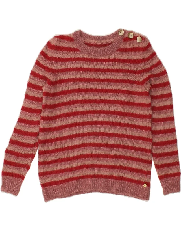 VINTAGE Womens Crew Neck Jumper Sweater UK 10 Small Red Striped Iron Safe Non-Iron Wrinkle Free