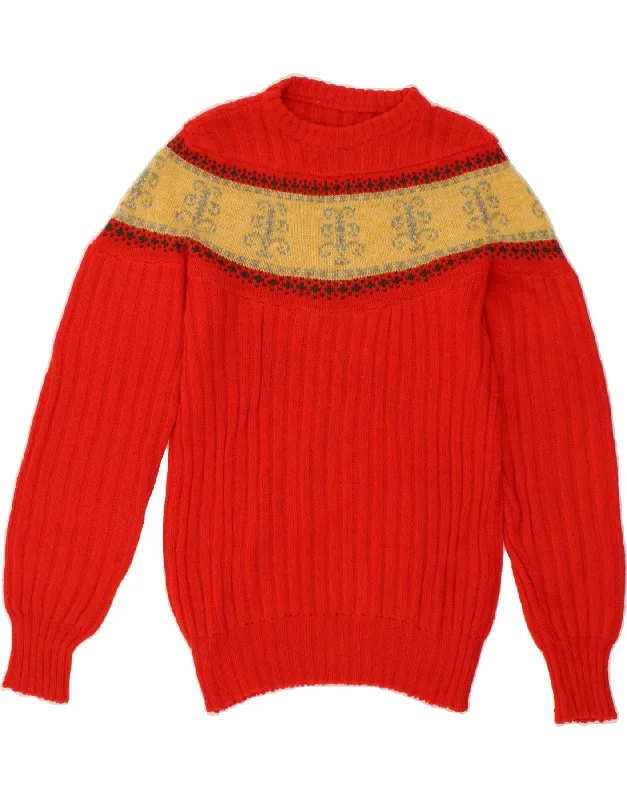 VINTAGE Womens Crew Neck Jumper Sweater UK 12 Medium Red Fair Isle Turtle Neck Boat Neck Asymmetrical Neck