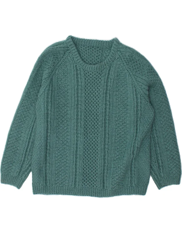 VINTAGE Womens Crew Neck Jumper Sweater UK 14 Large Green Oversized Loose Flowy