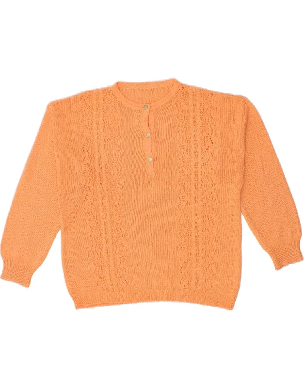 VINTAGE Womens Crew Neck Jumper Sweater UK 14 Medium Orange Velvet Chenille Corduroy VINTAGE Womens Crew Neck Jumper Sweater UK 14 Medium Orange Velvet Chenille Corduroy