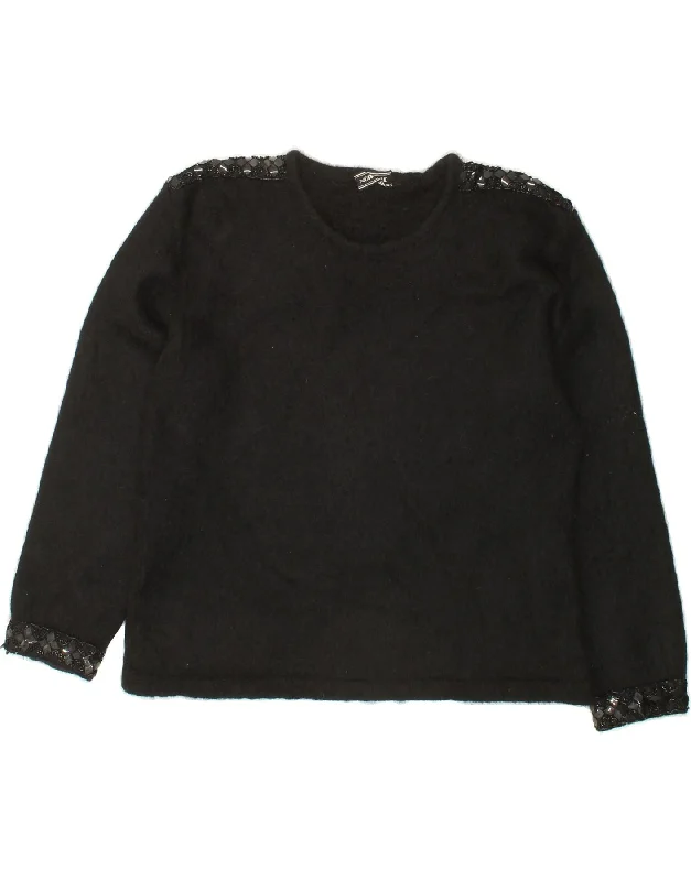VINTAGE Womens Crew Neck Jumper Sweater UK 16 Large Black Mohair Long Sweater Short Sweater Cropped Sweater VINTAGE Womens Crew Neck Jumper Sweater UK 16 Large Black Mohair Long Sweater Short Sweater Cropped Sweater
