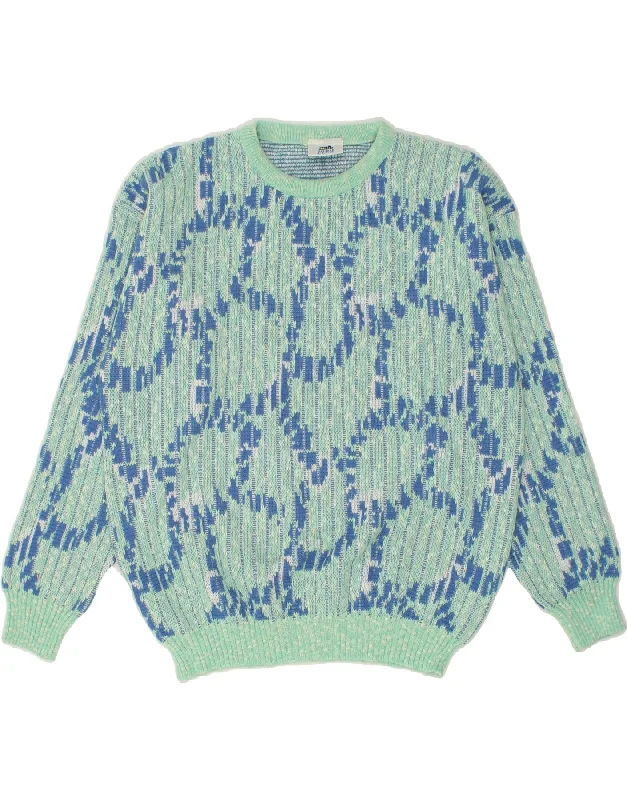 VINTAGE Womens Crew Neck Jumper Sweater UK 18 XL Turquoise Geometric Thin Thick Dense VINTAGE Womens Crew Neck Jumper Sweater UK 18 XL Turquoise Geometric Thin Thick Dense