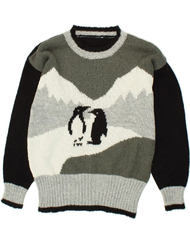 VINTAGE Womens Graphic Crew Neck Jumper Sweater UK 18 XL Black Colourblock Glossy Satin Silk VINTAGE Womens Graphic Crew Neck Jumper Sweater UK 18 XL Black Colourblock Glossy Satin Silk