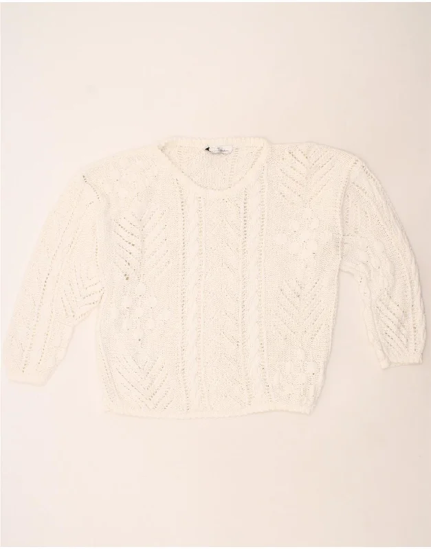 VINTAGE Womens Oversized Boat Neck Jumper Sweater UK 14 Medium Off White Lace Blend Ribbed Blend Corduroy Blend VINTAGE Womens Oversized Boat Neck Jumper Sweater UK 14 Medium Off White Lace Blend Ribbed Blend Corduroy Blend