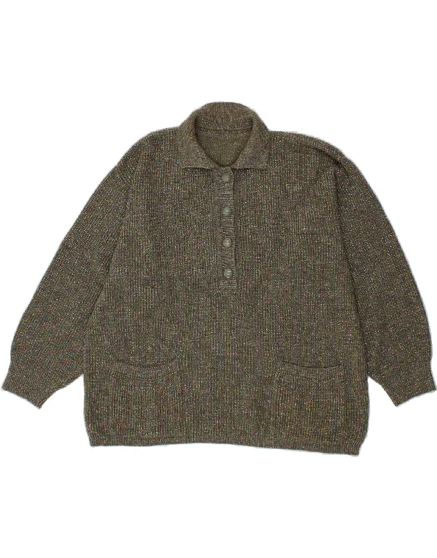 VINTAGE Womens Polo Neck Jumper Sweater UK 22 3XL Khaki Thin Thick Dense