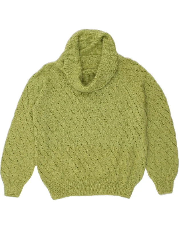 VINTAGE Womens Roll Neck Jumper Sweater UK 14 Medium Green Solid Print Embellished