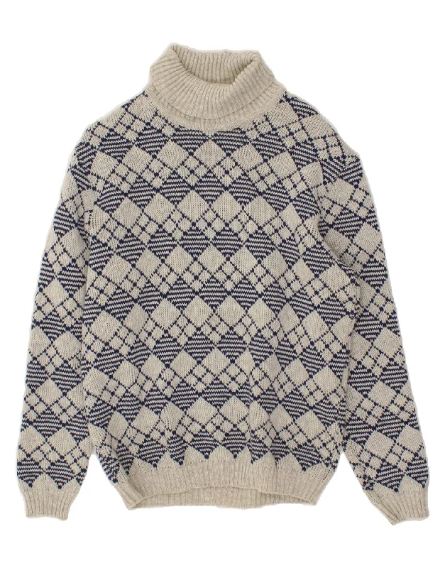 VINTAGE Womens Roll Neck Jumper Sweater UK 16 Large Grey Argyle/Diamond Polka Dot Checkered Tartan VINTAGE Womens Roll Neck Jumper Sweater UK 16 Large Grey Argyle/Diamond Polka Dot Checkered Tartan