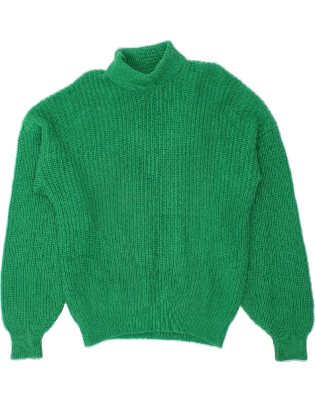 VINTAGE Womens Roll Neck Jumper Sweater UK 18 XL Green Terry Terry Cloth Terry Knit
