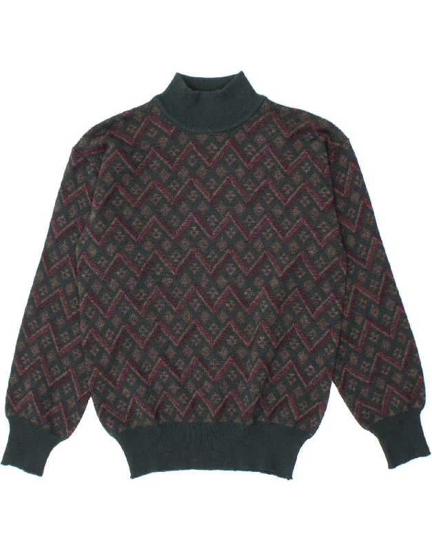 VINTAGE Womens Turtle Neck Jumper Sweater UK 10 Small Green Fair Isle