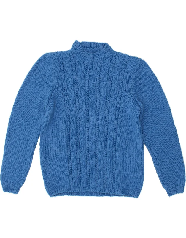 VINTAGE Womens Turtle Neck Jumper Sweater UK 12 Medium Blue Embroidered Appliqued Beaded VINTAGE Womens Turtle Neck Jumper Sweater UK 12 Medium Blue Embroidered Appliqued Beaded