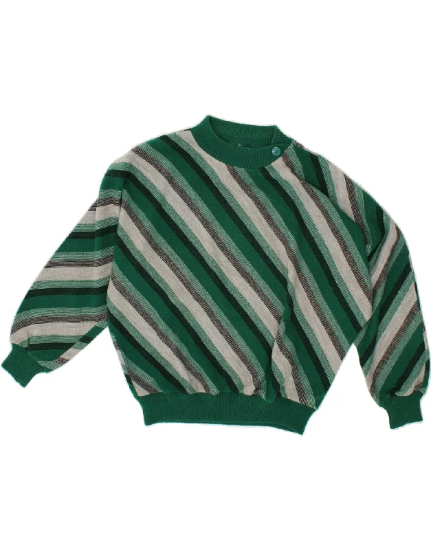 VINTAGE Womens Turtle Neck Jumper Sweater UK 14 Medium Green Striped Layered Multi-layer Single Layer
