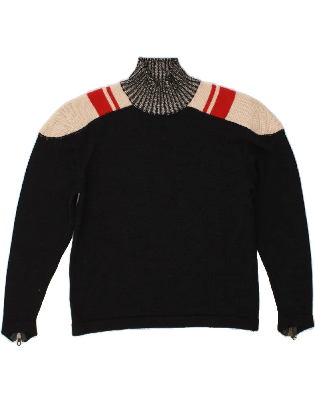 VINTAGE Womens Turtle Neck Jumper Sweater UK 14 Medium Grey Colourblock Ribbed Striped Patterned VINTAGE Womens Turtle Neck Jumper Sweater UK 14 Medium Grey Colourblock Ribbed Striped Patterned