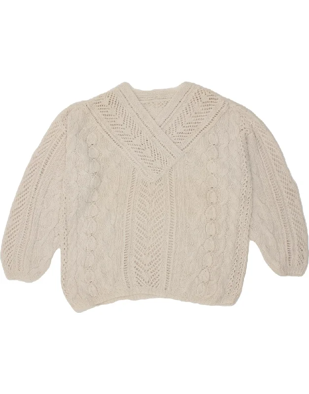 VINTAGE Womens V-Neck Jumper Sweater UK 16 Large White Fleece Sweater Nylon Polyester VINTAGE Womens V-Neck Jumper Sweater UK 16 Large White Fleece Sweater Nylon Polyester