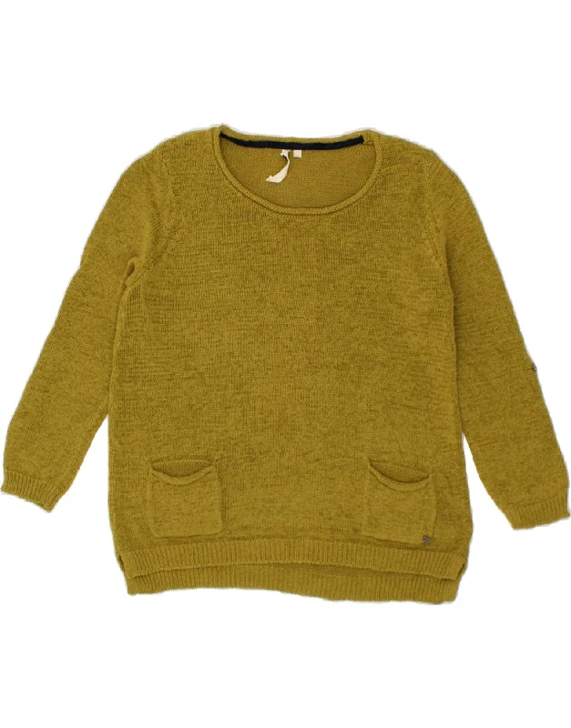 WHITE STUFF Womens 3/4 Sleeve Boat Neck Jumper Sweater UK 12 Large Green Mesh Blend Leather Blend Suede Blend