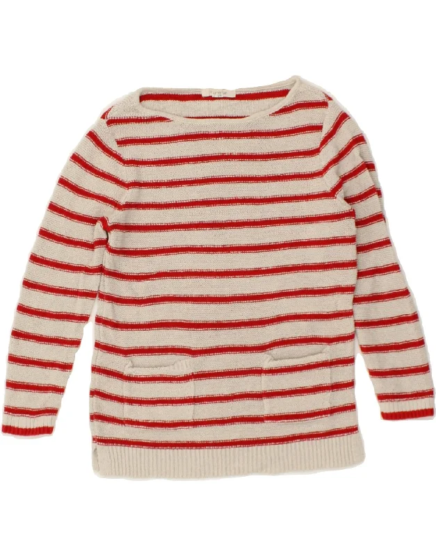 WHITE STUFF Womens Crop Boat Neck Jumper Sweater UK 8 Small  Beige Striped Hooded Caped Shawl Collar